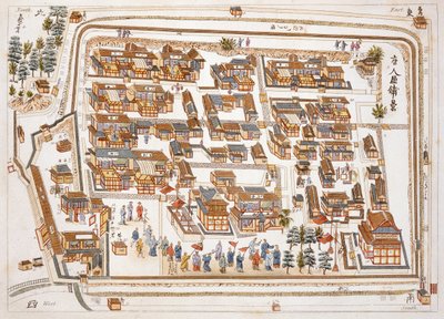 नांगसाकी में टेंग-चान की सड़क में चीनी कारखाने, 1688 की स्थापना, इसहाक ब्रेस्टसिंह (c.1740-1812) द्वारा जापान के चित्र से, लंदन, 1822 में प्रकाशित द्वारा डच स्कूल