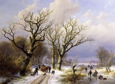 1863 के आंकड़े के साथ एक वुडेड विंटर लैंडस्केप द्वारा EJ Verboeckhoven