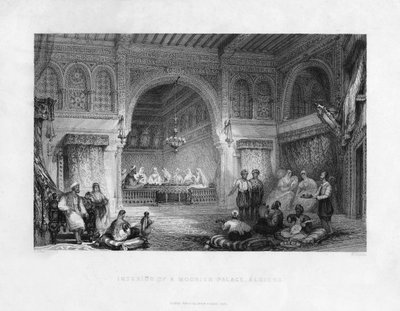 इंटीरियर ऑफ ए मूरिश पैलेस, अल्जीयर्स, अल्जीरिया, 1839 द्वारा ई। चैलिस