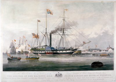 क्वीन विक्टोरिया और प्रिंस अल्बर्ट रॉयल डॉकयार्ड, वूलविच, केंट, 1843 में पहुंचे द्वारा ई डंकन