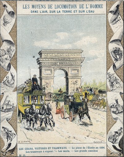 1894 में पेरिस में प्लेस डे ल'एटोइल - स्टीम ट्राम - मेल - द बिग ऑम्निबस - ई लेटेलियर द्वारा चित्रण - प्रोटेज ऐतिहासिक नोटबुक, 19 वीं शताब्दी के अंत में द्वारा ई। लेटलियर