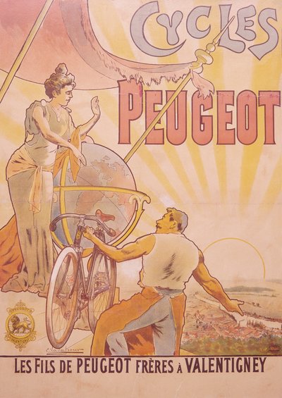 पोस्टर विज्ञापन Peugeot साइकिलें, 19वीं सदी के अंत में 20वीं सदी की शुरुआत में द्वारा ई वावस्सुर