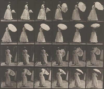 [वुमन ओपनिंग पैरासोल], 1883-86, 1887 में छपी। द्वारा एडवियर्ड मुयब्रिज