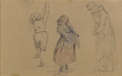 तीन डच आंकड़े, c.1852 (ग्रे पेपर पर ग्रेफाइट, wc और सफेद चाक) द्वारा ईस्टमैन जॉनसन