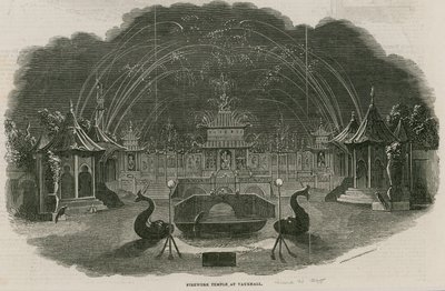 लंदन के रॉयल वॉक्सहॉल गार्डन में आतिशबाजी का मंदिर द्वारा एबेनेजर लैंडल्स