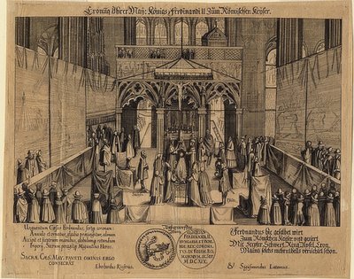 रोमन सम्राट के रूप में किंग फर्डिनेंड द्वितीय का राज्याभिषेक। 1619 द्वारा एबरहार्ड केसर