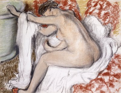 स्नान के बाद (महिला अपने आप को सुखाने); La Sortie du Bain (Femme S&39;Essuyant), c.1885 (पेपर पर मोनोटाइप पर पेस्टल) द्वारा एडगर डीगास