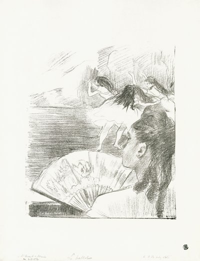 थिएटर में - वुमन विथ ए फैन, c.1878-80 द्वारा एडगर डीगास