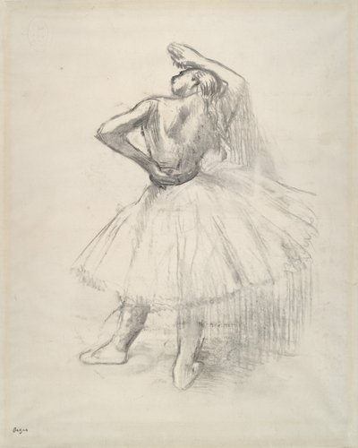 स्थायी नर्तक, दाहिना हाथ उठा हुआ, c.1891 (कागज पर ड्राइंग का प्रतिरूप) द्वारा एडगर डीगास