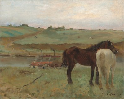 एक घास के मैदान में घोड़े, 1871 द्वारा Edgar Degas
