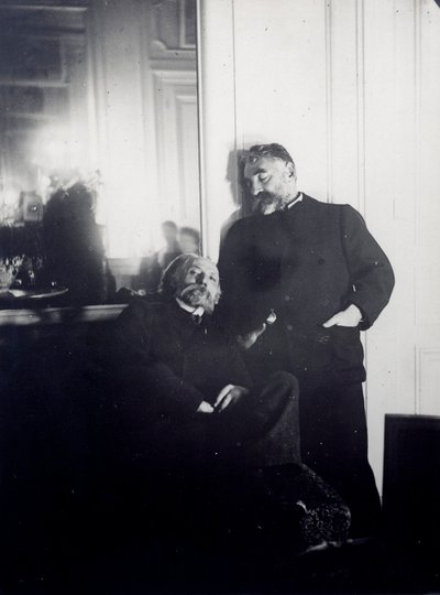 कवि स्टीफन मल्लार्मे (1842-1898) और चित्रकार अगस्टे रेनॉयर (1841-1919) के चित्र। एडगर डेगास का फोटोग्राफिक एडिक्ट (1834-1917) 1895 पेरिस, जैक्स डौसेट लाइब्रेरी द्वारा एडगर डीगास