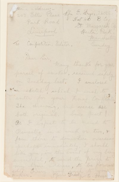 1914-18 को एक अखबार प्रतियोगिता संपादक को पत्र द्वारा एडगर फ्रायर