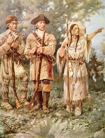 Sacagawea (रंग लिथो) के साथ लुईस और क्लार्क (विस्तार) द्वारा एडगर सैमुअल पैक्सन