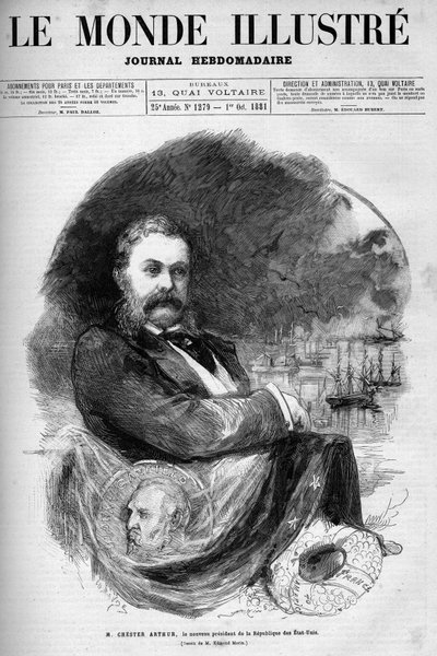 संयुक्त राज्य अमेरिका के राष्ट्रपति चेस्टर एलन आर्थर (1830-1886) का पोर्ट्रेट। एडमंड मोरिन द्वारा उत्कीर्णन। 1 अक्टूबर के "द इलस्ट्रस वर्ल्ड" नंबर 1279 में से एक द्वारा एडमंड मोरिन