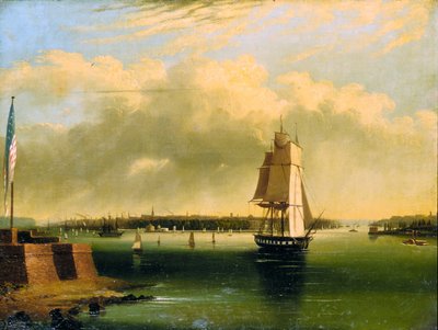 बेदलो द्वीप से न्यूयॉर्क की खाड़ी और हार्बर, 1850-60। द्वारा एडमंड कोट्स