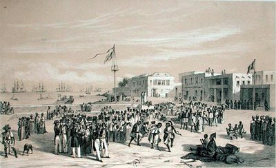 गवर्नमेंट स्क्वायर, गोरी द्वीप, सेनेगल, c.1840 (लिथो) द्वारा एडोउर्ड अगस्टे नौसेवो