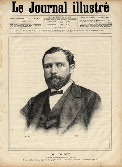 1892 में एमिल लुबेट (1836-1929) (परिषद के अध्यक्ष - आंतरिक मंत्री) नेवेलियर द्वारा 1892 के "द इलस्ट्रस जर्नल" में उत्कीर्णन द्वारा एडोर्ड फेलिसियन यूजीन नेवलियर