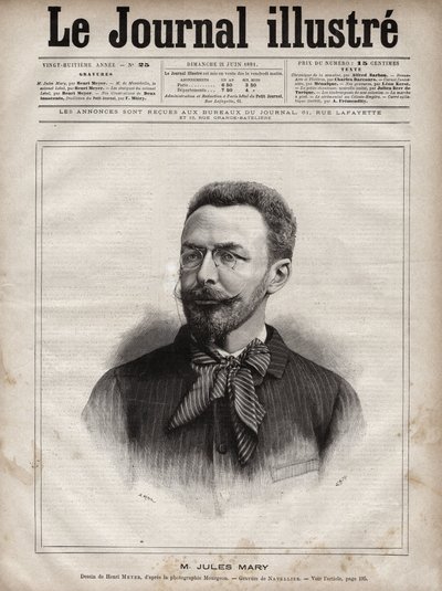 जूल्स मैरी का पोर्ट्रेट (1851-1922), फ्रांसीसी लेखक - 1891 के "द इलस्ट्रस जर्नल" में नेवेलियर द्वारा उत्कीर्णन द्वारा एडोर्ड फेलिसियन यूजीन नेवलियर