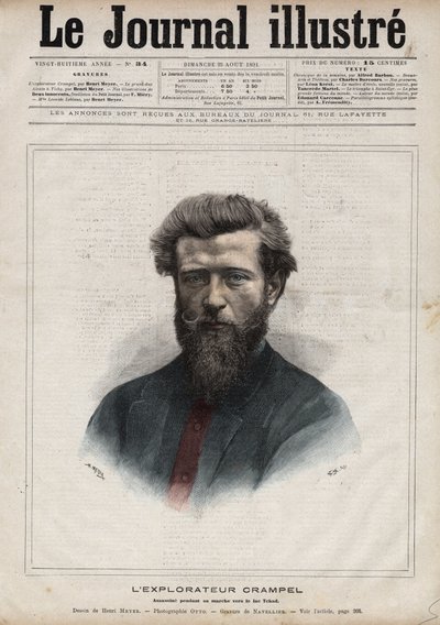 पॉल क्रैम्पेल का पोर्ट्रेट (1864-1891), मध्य अफ्रीका के फ्रांसीसी खोजकर्ता - 1891 की "द इलस्ट्रस डायरी" में नेवेलियर द्वारा उत्कीर्णन द्वारा एडोर्ड फेलिसियन यूजीन नेवलियर