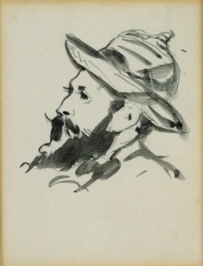 एक आदमी (क्लाउड मोनेट) 1874 के प्रमुख (कागज पर पेन und इंक वॉश) द्वारा एडोर्ड मैनेट