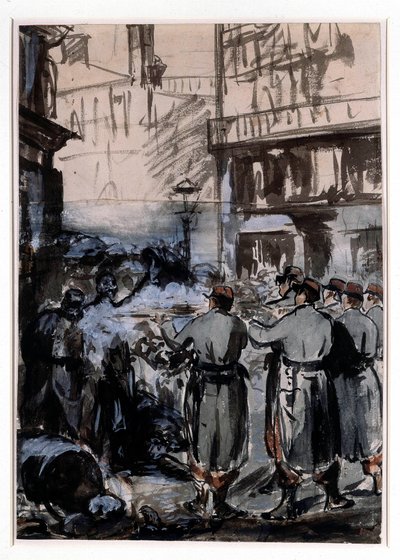 1871 का टाउन: "" द बैरिकेड "" एडौर्ड मानेट द्वारा ड्राइंग (1832-1883) 1871 डिम। ४६.२ x ३२.५ मी द्वारा एडोर्ड मैनेट