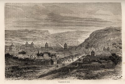 1848 से 1860 तक दक्षिण अमेरिका के माध्यम से पॉल मार्कोय की यात्रा को चित्रित करने के लिए इंकास की पूर्व राजधानी कुस्को या कुस्को का सामान्य दृश्य, रिओ का चित्रण। एडौर्ड चार्टन द्वारा संपादित "" ले टूर डु मोंडे" में उत्कीर्णन द्वारा एडौर्ड रिउ