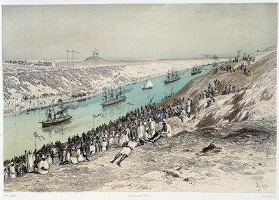 जी निकोल द्वारा "" स्वेज नहर के उद्घाटन में एल-गुइसर को मार्ग। १८६९ द्वारा एडौर्ड रिउ