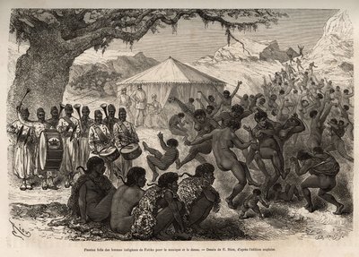 अभियान का बैंड फ़ातिको (मध्य अफ्रीकी गणराज्य) गाँव की महिलाओं और बच्चों को आकर्षित करता है और नृत्य के एक भावुक नुकसान को भड़काता है, जो ई.रियो द्वारा एक चित्र के बाद उकेरा गया है, जो मध्य अफ्रीका में एक अभियान को दबाने के लिए है। द्वारा एडौर्ड रिउ