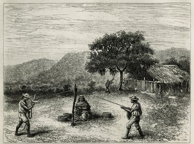 काबुया का निर्माण, फोरक्रोया की स्ट्रिंग, कार्टागो (कोलंबिया) के पास, रियो द्वारा उत्कीर्ण, ई.आंद्रे द्वारा इक्विनोक्सियल अमेरिका की कहानी को चित्रित करने के लिए, फ्रांसीसी सरकार द्वारा मिशन असाइनमेंट, टूर डू मोंडे में प्रकाशित, के निर्देशन में इ द्वारा एडौर्ड रिउ