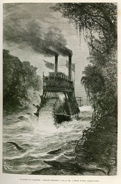 एडोआर्ड आंद्रे (1833-1894) द्वारा 1875-1876 में विषुव अमेरिका (कोलंबिया, इक्वाडोर, पेरू) की यात्रा को चित्रित करने के लिए, अभियान के स्टीमबोट द्वारा एंगोस्टुरा (कोलंबिया) का मार्ग, ई। रियो द्वारा चित्रित किया गया। , यात्री ने Fr . द्वारा एक मिशन का आरोप लग द्वारा एडौर्ड रिउ