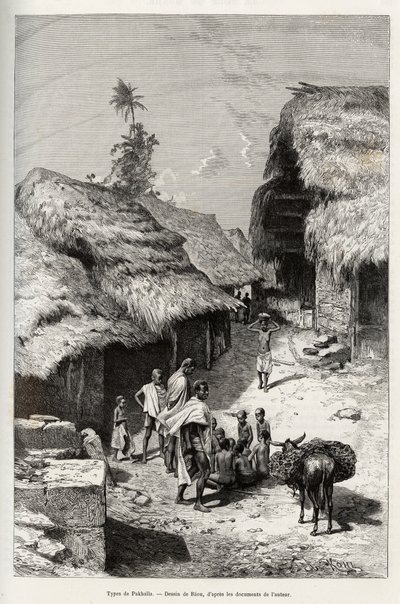 पखला (आइवरी कोस्ट) के प्रकार। 1887-1889 में कैप्टन लुई गुस्ताव बिंगर (1856-1936) द्वारा कहानी "" नाइजर से गिनी की खाड़ी तक "" कहानी को चित्रित करने के लिए रिओ द्वारा उत्कीर्णन, ले टूर डू मोंडे में, नोव्यू जर्नल डेस वॉयेज, के निर्देशन मे द्वारा एडौर्ड रिउ