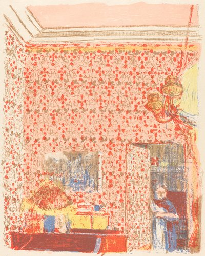 गुलाबी वॉलपेपर के साथ इंटीरियर I Interieur aux Tentures गुलाब I, c. 1896 प्रकाशित 1899। द्वारा एडोर्ड वुइलार्ड