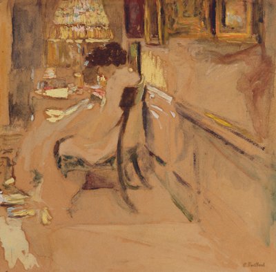 लैम्प के नीचे मैडम हेसल सिलाई, c.1905 द्वारा एडोर्ड वुइलार्ड