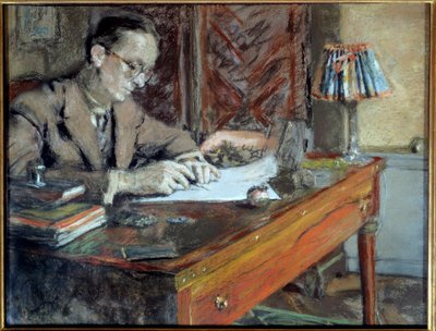 जीन गिरौडौक्स का पोर्ट्रेट (1882 - 1944), फ्रांसीसी लेखक, 20 वीं शताब्दी। पेरिस, फ्रेंच कॉमेडी (कैनवास पर तेल) द्वारा एडोर्ड वुइलार्ड