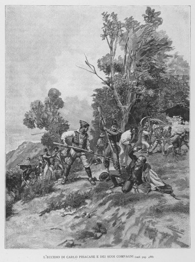 कार्लो पिसाकेन और उनके साथियों का नरसंहार (उत्कीर्णन) द्वारा एडुआर्डो मटानिया