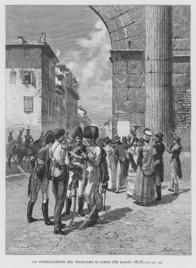 रिमिनी की उद्घोषणा का प्रकाशन, 30 मार्च 1815 (उत्कीर्णन) द्वारा एडुआर्डो मटानिया