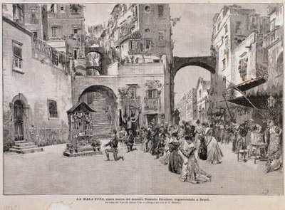 वीटो के वोट का प्रतिनिधित्व, ला माला वीटा से, ओपेरा अम्बर्टो जिओर्डानो द्वारा (उत्कीर्णन) द्वारा एडुआर्डो मटानिया