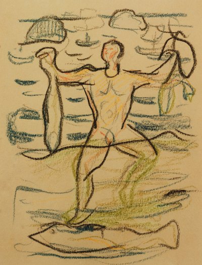 फिश के साथ, सी। 1915-20 (रंगीन चाक) द्वारा एडवर्ड चबाना