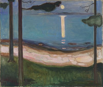 चाँदनी नॉर्डिक परिदृश्य। Edvard Munch (1863-1944) 1895 Dim द्वारा पेंटिंग। 93x110 सेमी ओस्लो, नाज़ोनल गैलरिएट द्वारा एडवर्ड चबाना