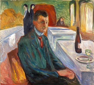 शराब की एक बोतल के साथ स्व-पोर्ट्रेट द्वारा Edvard Munch