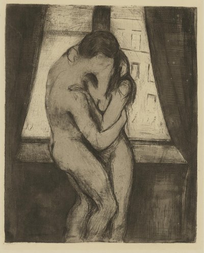 चुंबन, 1895 द्वारा Edvard Munch