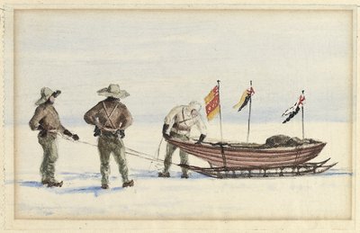 व्हाइट आईलैंड को स्लेज पार्टी, फरवरी 1902: शेकेल्टन, विल्सन और फेरर 1902 में सेट करने की तैयारी कर रहे थे द्वारा एडवर्ड एड्रियन विल्सन