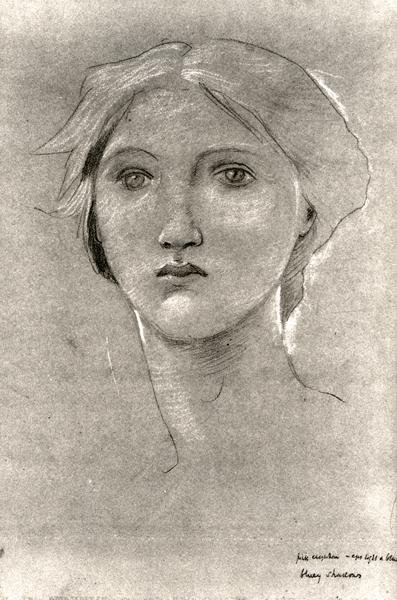 एक लड़की का सिर, c.1893-96 (ब्राउन वेल्लम पर ऊंचाई के साथ क्रेयॉन) (बी/डब्ल्यू फोटो) द्वारा एडवर्ड कोली बर्न-जोन्स