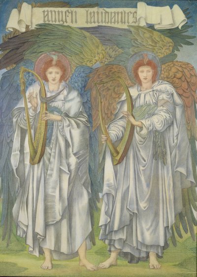 Angeli Laudantes, c.1887 (सेलिसबरी कैथेड्रल में एक खिड़की के लिए डिजाइन, टेपेस्ट्री के लिए भी) (कागज पर रंगीन चाक) द्वारा एडवर्ड बर्न जोन्स