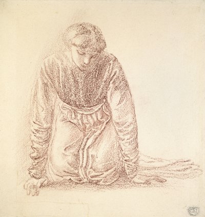 एक महिला का घुटना टेकना (श्वेत पत्र पर गहरा लाल चाक) द्वारा Edward Burne Jones