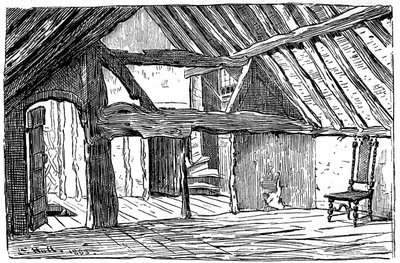 शेक्सपियर की जन्मस्थली, स्ट्रैटफ़ोर्ड-ऑन-एवन, 1885 की ऊपरी कहानी। द्वारा एडवर्ड हल