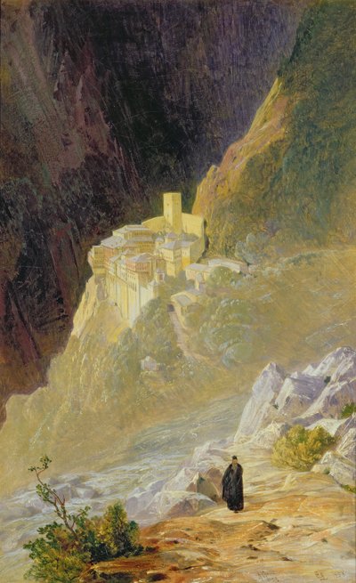 माउंट एथोस, सेंट पॉल का मठ, 1858 द्वारा एडवर्ड लीयर
