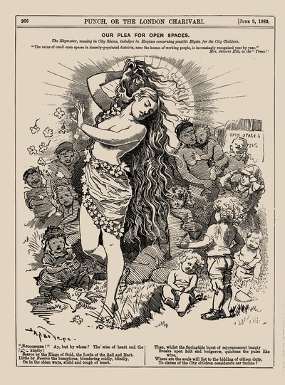 खुली जगहों के लिए हमारी दलील। पंच, जून 1883, 1883। द्वारा एडवर्ड लिनली साम्बूरने