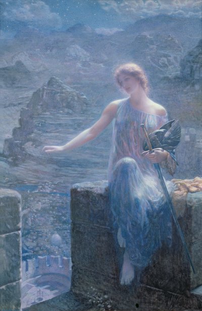 वाल्कीरी के विजिल, 1906 (कागज पर wc und गोल्ड पेंट) द्वारा Edward Robert Hughes