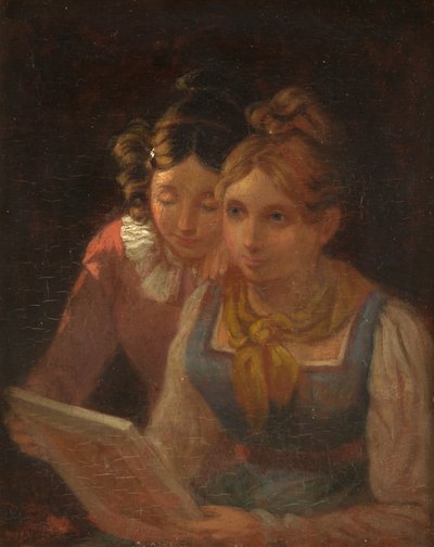 चित्र में देख रही दो लड़कियां, c.1820 (पैनल पर तेल) द्वारा एडवर्ड विलियर्स रिपिंगिल